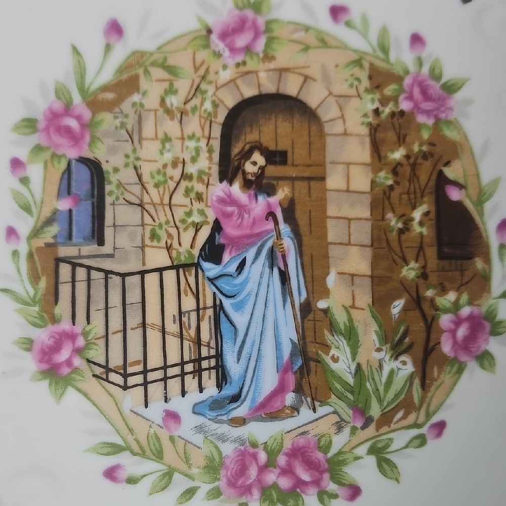 Vintage Plates "Jesus at the Door" & "The Lord's Prayer" 18K Gold Trim T18 - Picture 3 of 9